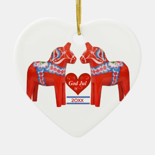 50 Years Together Dated Swedish Custom Heart Ceramic Ornament (Front)