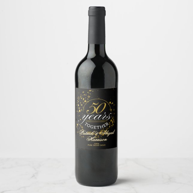 50 Years Together Golden Wedding Anniversary Party Wine Label (Front)