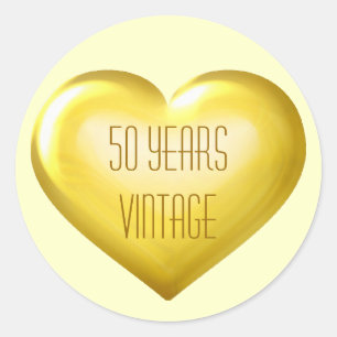 50 Years Vintage gold heart golden anniversary Classic Round Sticker