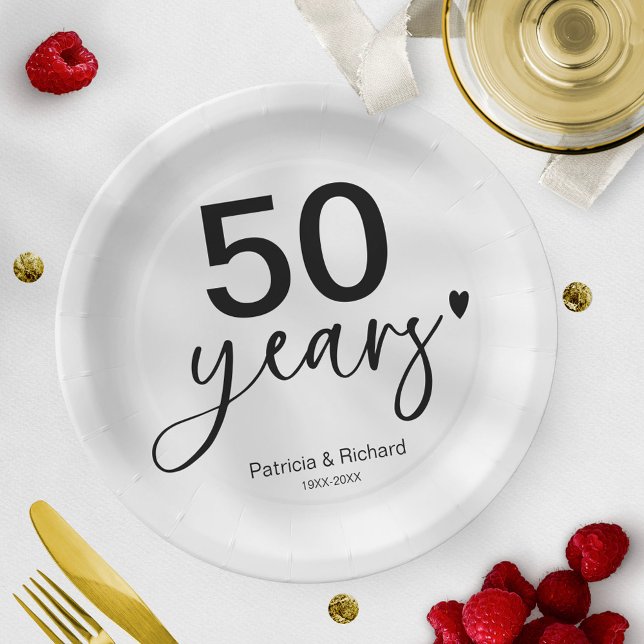 50 Years Wedding Anniversary Black And White  Paper Plate (Creator Uploaded)