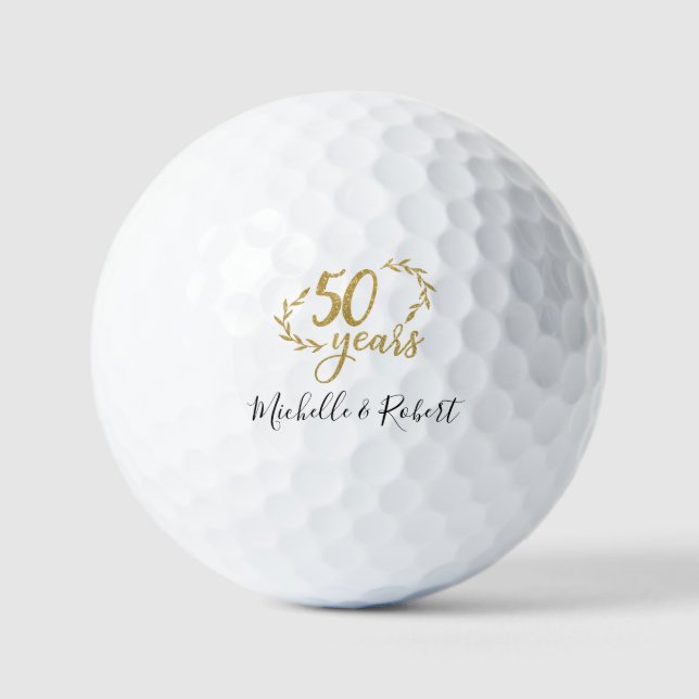 50 years wedding anniversary gift gold glitter golf balls (Front)