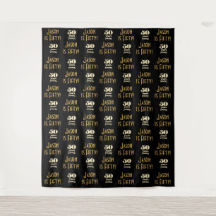 50 Years Young Step and Repeat Party Backdrop Tapestry