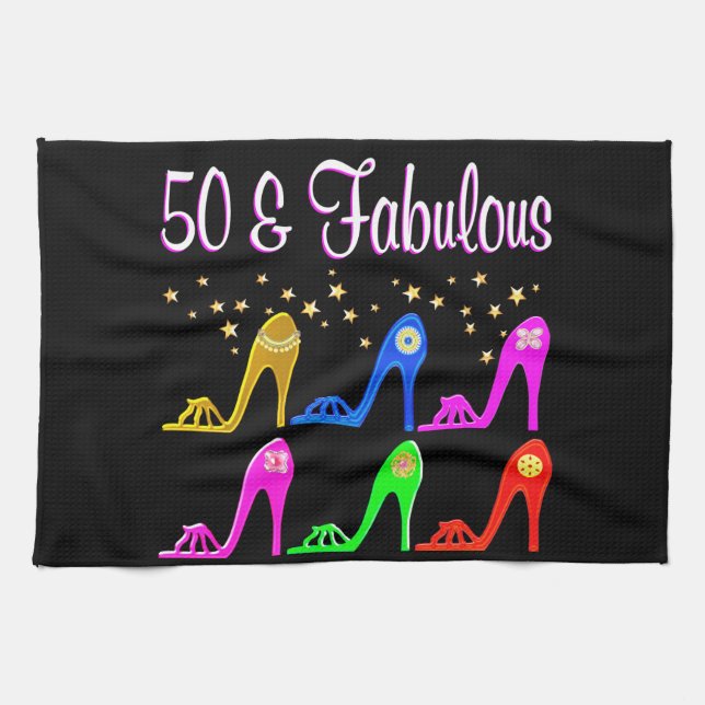 50 YR OLD STILETTO QUEEN KITCHEN TOWEL (Horizontal)