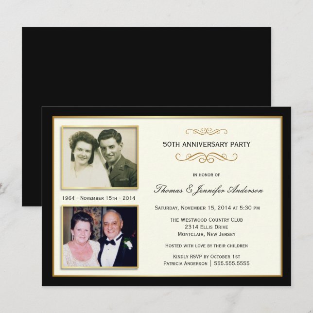 50e anniversaire Alors et maintenant Invitations p (Devant / Derrière)