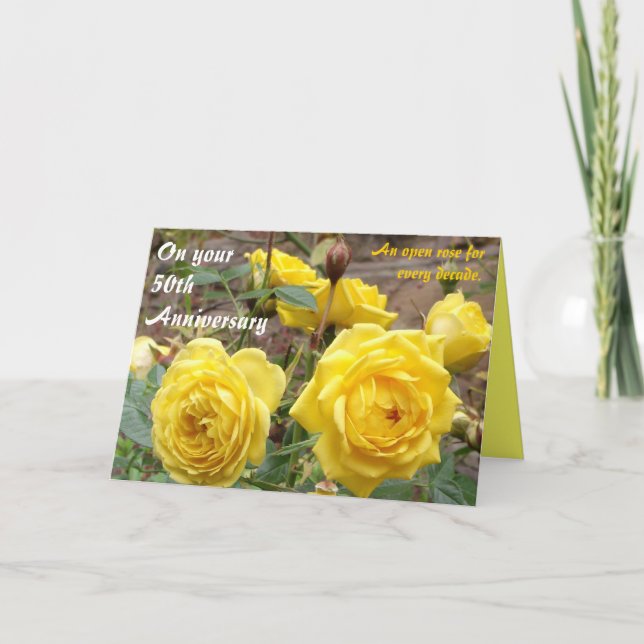50e anniversaire ange d'or roses carte de voeux (Devant)