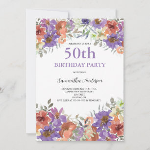 50e anniversaire Aquarelle Invitation florale