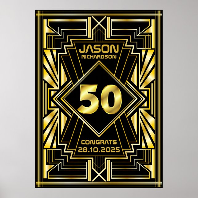 50e anniversaire Art Déco Gold Black Great Gatsby (Devant)