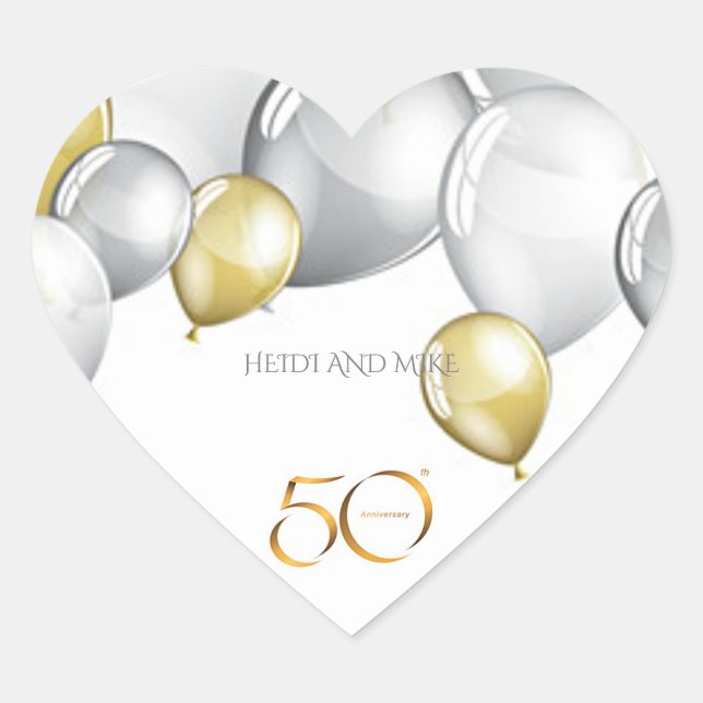 50e anniversaire autocollants cardiaques/noms pers (Devant)