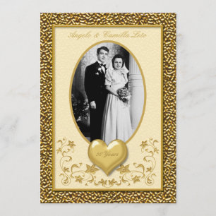 50e anniversaire avec Gold Heart Invitation
