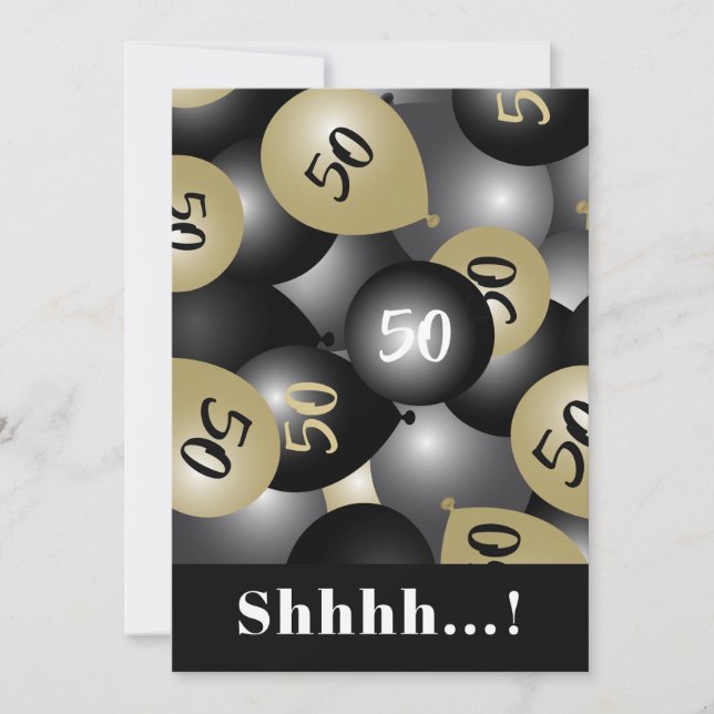 50e anniversaire Black Gold Balloon Invitation (Devant)
