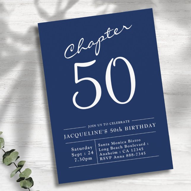 50e anniversaire Blanc Bleu Chapitre 50 Invitation (Créateur téléchargé)