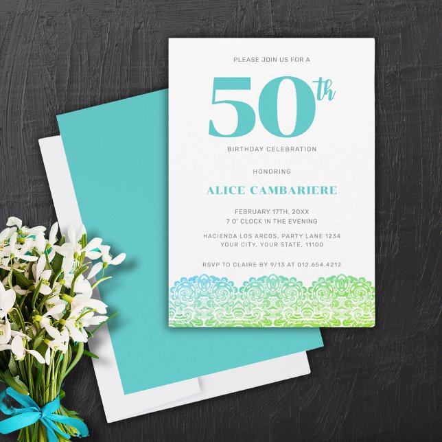 50E ANNIVERSAIRE BLEU LACE INVITATION (Créateur téléchargé)