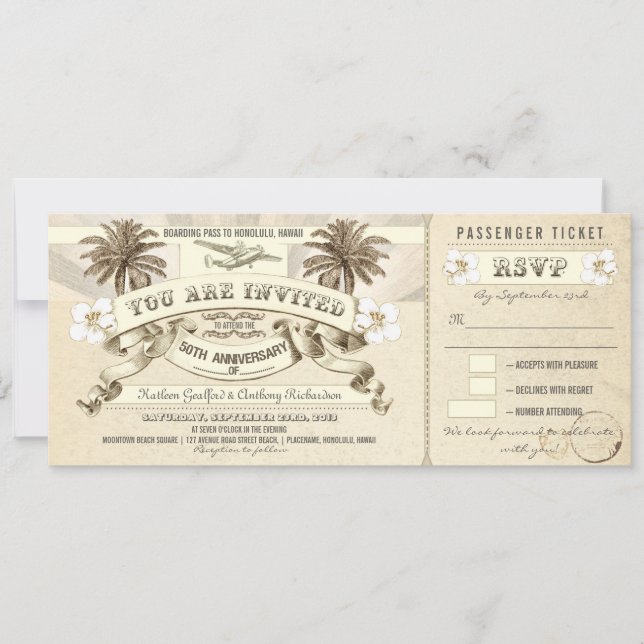 50e anniversaire carte d'embarquement invitations (Devant)