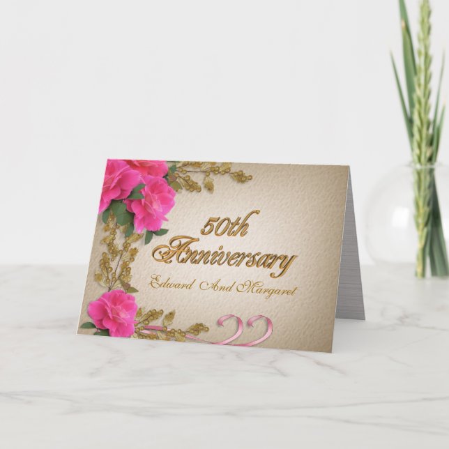 50e anniversaire carte d'invitation élégante rose (Devant)