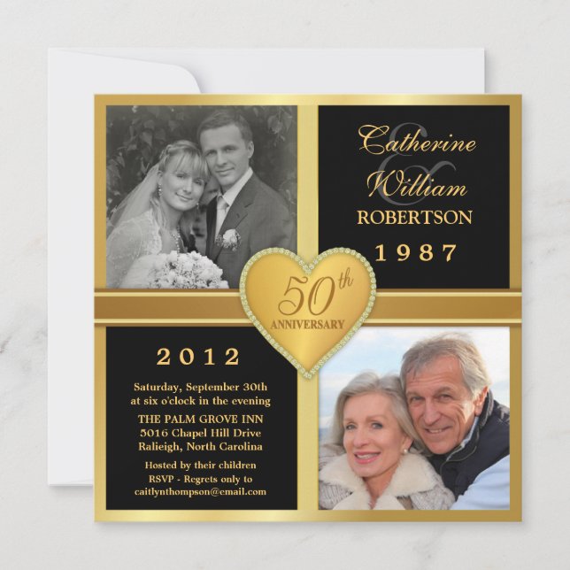 50e Anniversaire Coeur Stylish Photo Invitations (Devant)