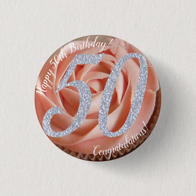 50e Anniversaire Cupcake 3 Cm Round Badge (Devant)