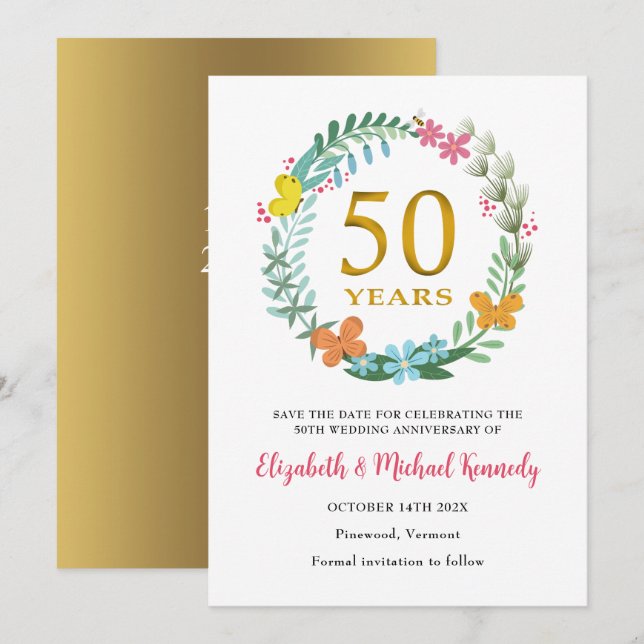 50e anniversaire de mariage Carte "Sauver la date" (Devant / Derrière)