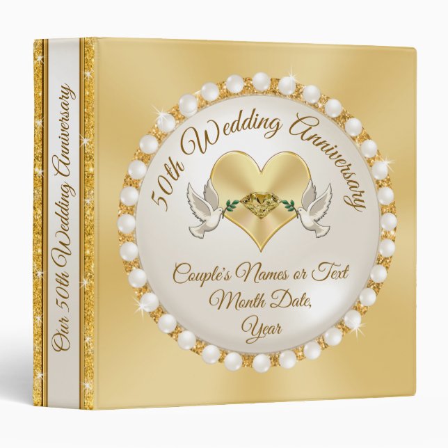 50e anniversaire de Mariage d'or Classeur d'album  (Devant/Côté)