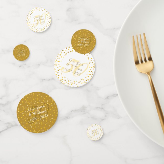 50e anniversaire de Mariage Gold Hearts Confetti (Groupe)