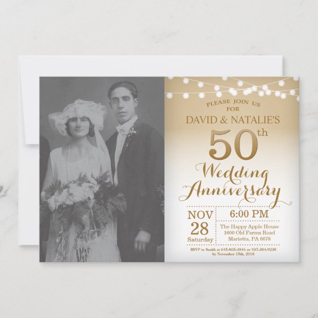 50e anniversaire de Mariage Invitation Gold Photo (Devant)
