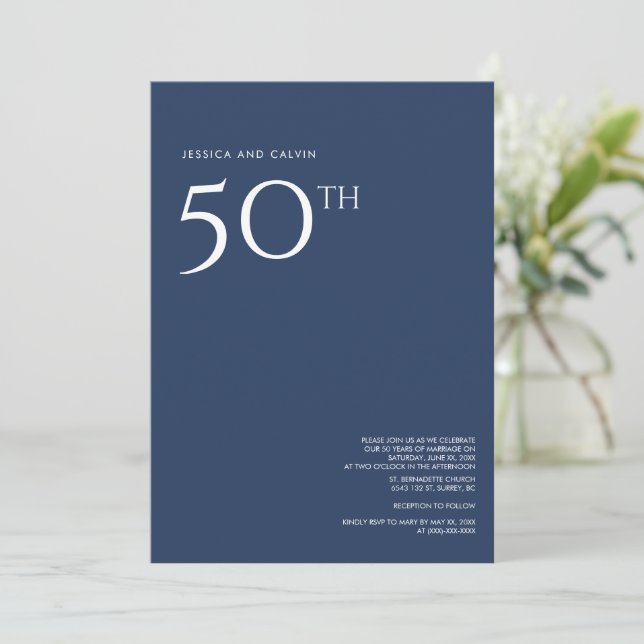 50e anniversaire de Mariage Invitation Marine Bleu (Debout devant)
