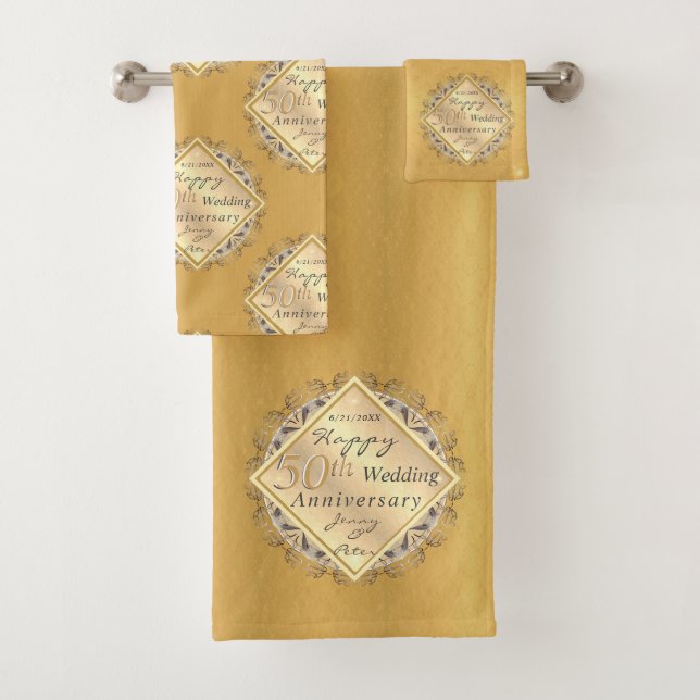 50e anniversaire de Mariage Rose Gold Towel (En situation)