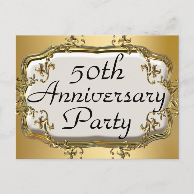 50e Anniversaire d'or Invitation de fête Cartes po (Devant)