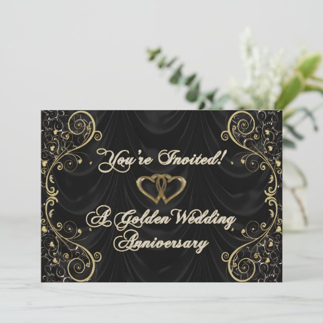 50e Anniversaire d'or Mariage Carte d'invitation (Debout devant)