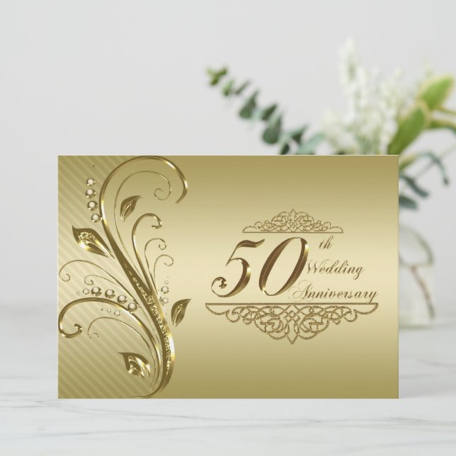 50e Anniversaire d'or Mariage Carte d'invitation (Debout devant)