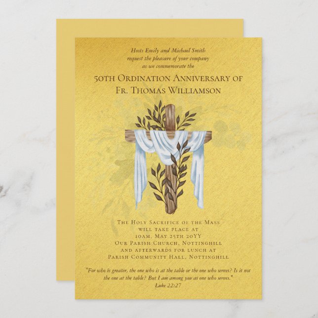 50e anniversaire d'Ordination Invitation d'or (Devant / Derrière)