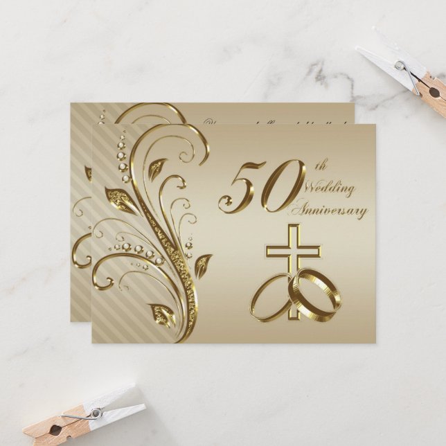 50e anniversaire du Mariage Carte d'invitation (Devant/Arrière en situation)
