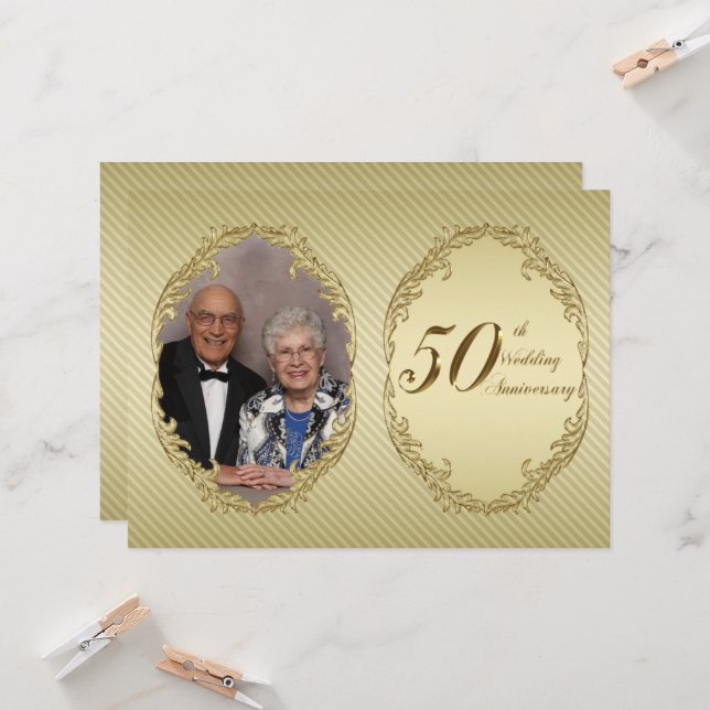 50e anniversaire du Mariage Carte d'invitation pho (Devant/Arrière en situation)