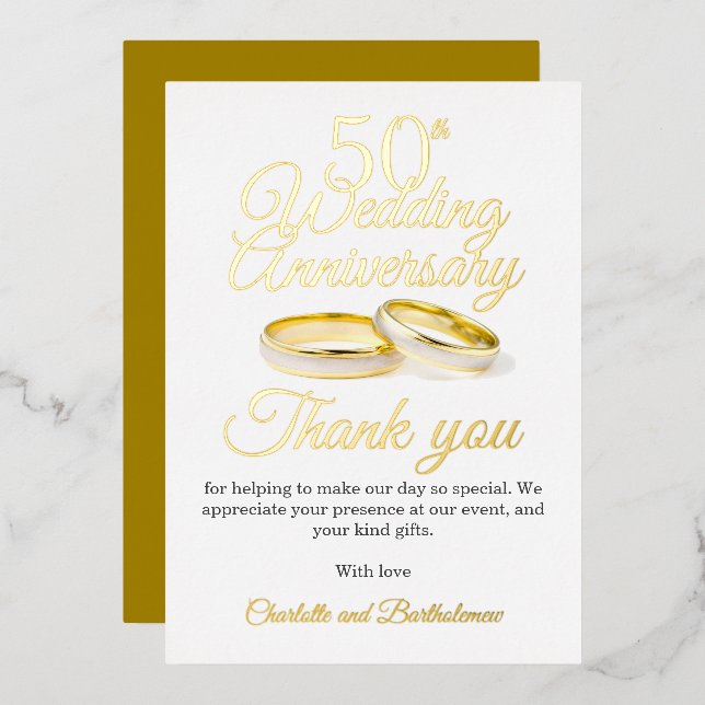 50e anniversaire du Mariage Foil Carte de remercie (Recto/Verso)