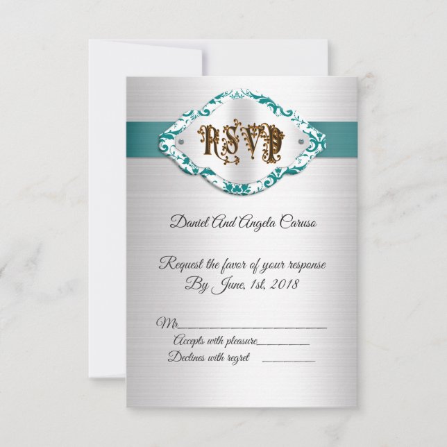 50e anniversaire du Mariage Invitation satin turqu (Devant)