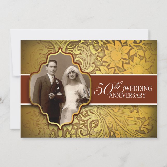 50e anniversaire du mariage invitations en or (Devant)