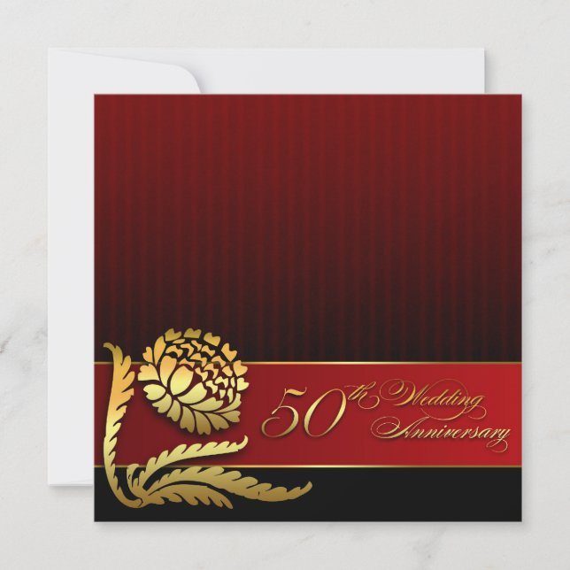 50e anniversaire du mariage invitations rouge or (Devant)