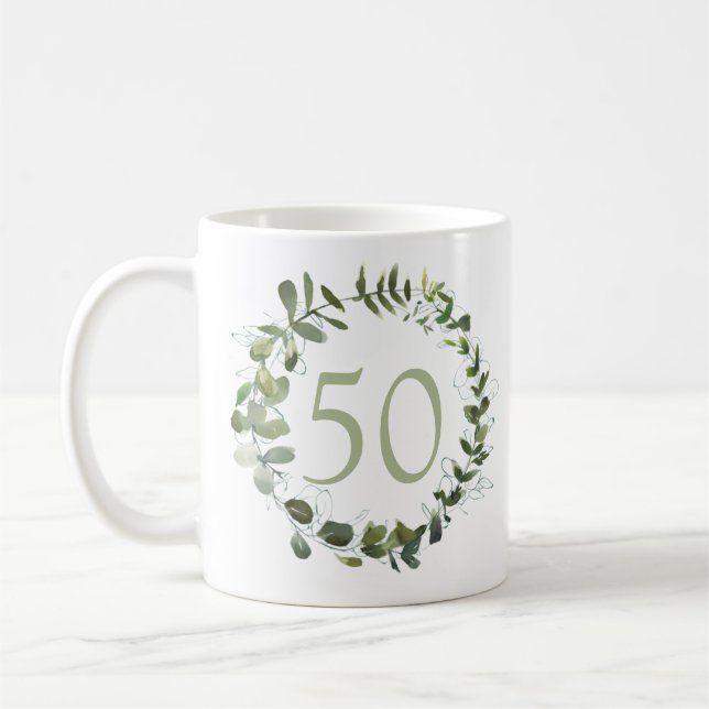 50e anniversaire Eucalyptus café Mug (Gauche)
