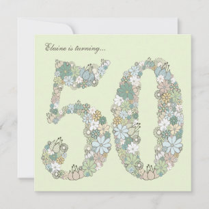 50e anniversaire fête Blue Green Blooms Invitation