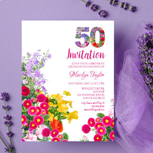 50e anniversaire floral moderne invitation carte p