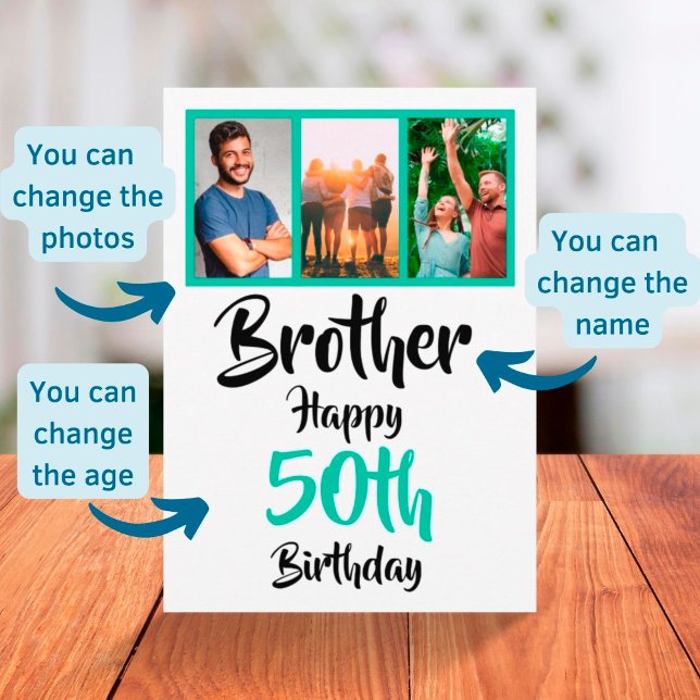 50e anniversaire frère photo collage carte (Créateur téléchargé)