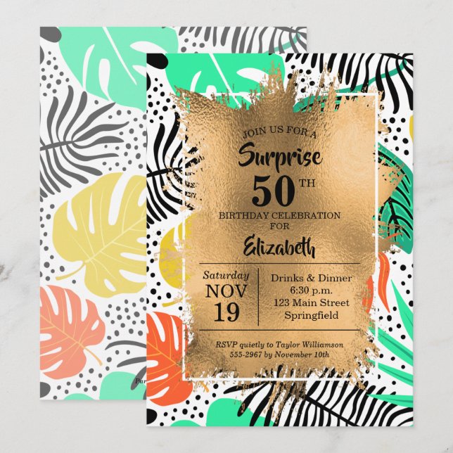 50e anniversaire Gold et Invitations tropicales mo (Devant / Derrière)