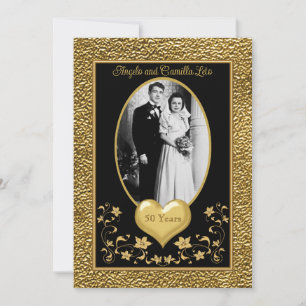 50e anniversaire, Gold Heart Invitation - Noir