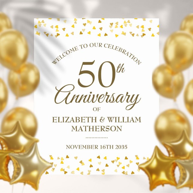50e anniversaire Golden Hearts Affiche de bienvenu (Créateur téléchargé)
