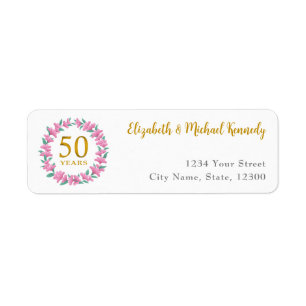 50e anniversaire Golden Pink Floral Étiquettes de 