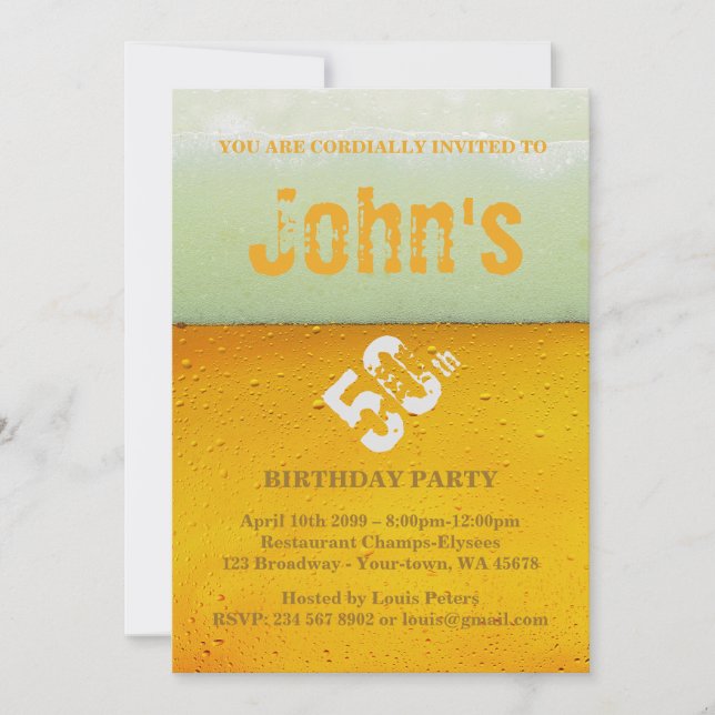 50e,Anniversaire, Invitation Bière fraîche (Devant)