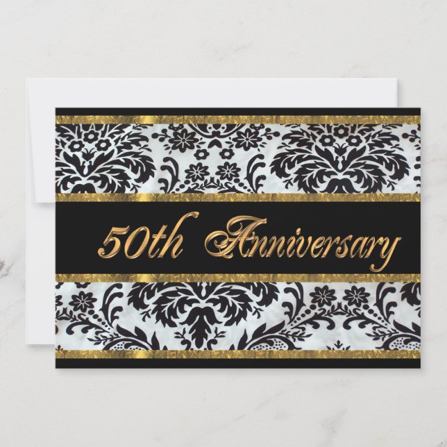 50e anniversaire invitation black damask (Devant)