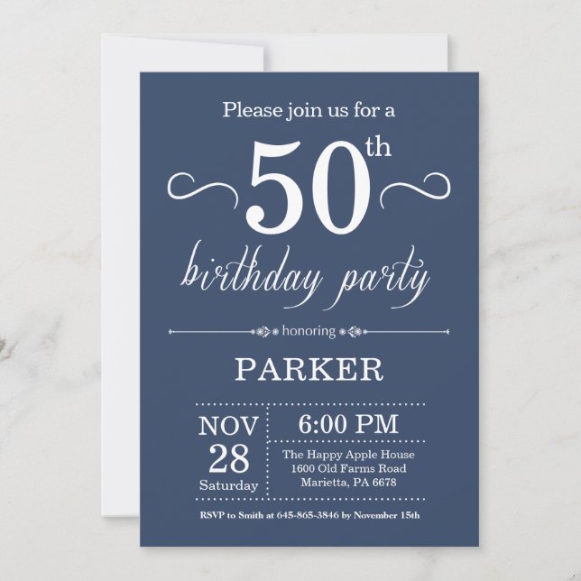 50e anniversaire Invitation Bleu (Devant)