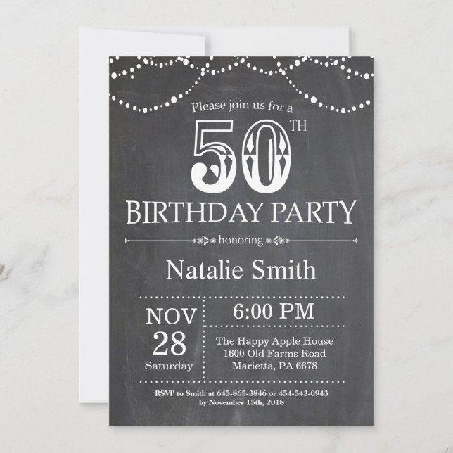 50e anniversaire Invitation Chalkboard lumières (Devant)