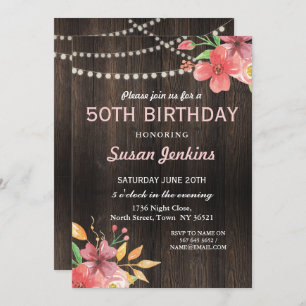 50e anniversaire Invitation de fleurs russes rose 