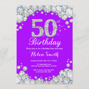 50e anniversaire Invitation Diamant mauve et argen